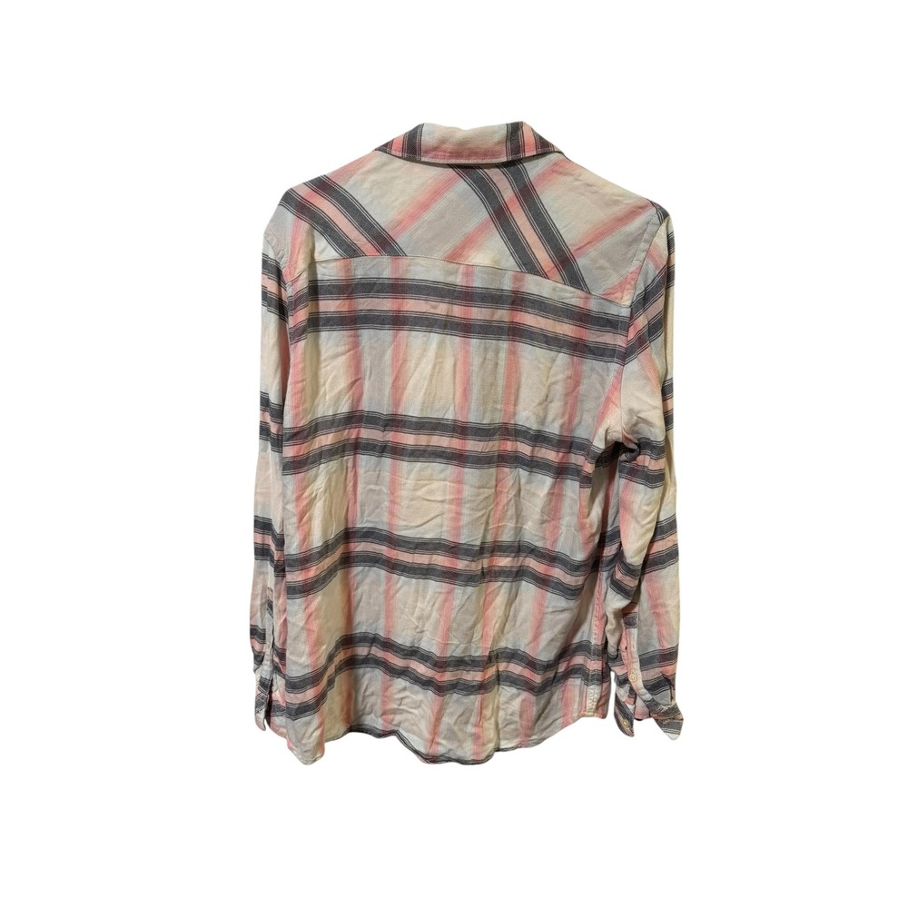GAP Womens Large L Plaid Shirt Button Up Long Sleeve‎ Pink Gray Casual